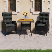 Tuinset 3-delig poly rattan acaciahout zwart