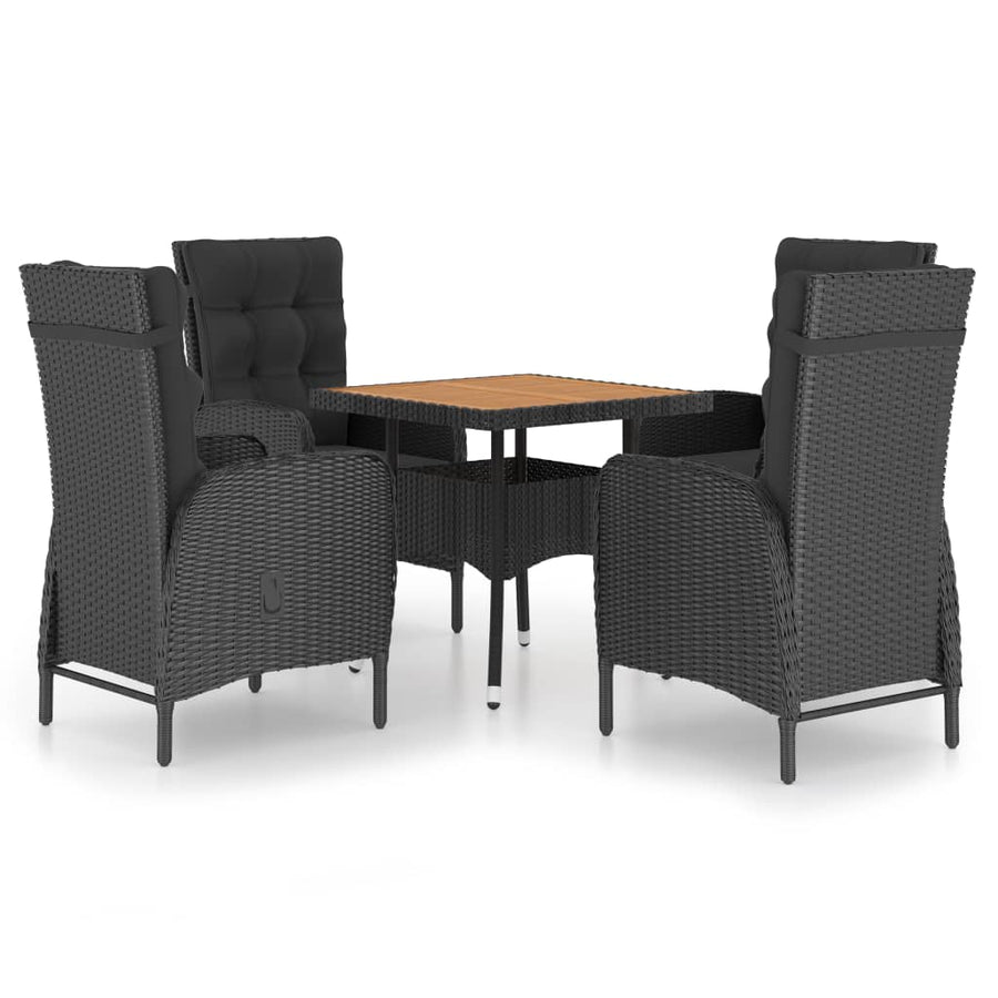 -Delige Tuinset Poly Rattan En Acaciahout 5 Zwart en bruin