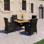 Tuinset 5-delig poly rattan acaciahout zwart