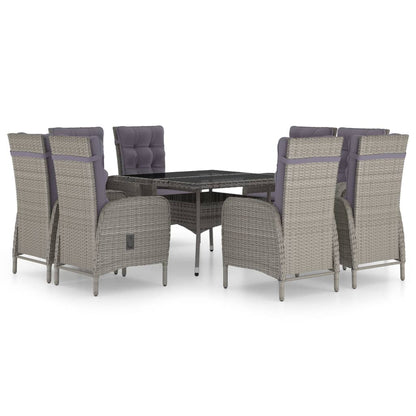 -Delige Tuinset Poly Rattan En Glas 9 Grijs