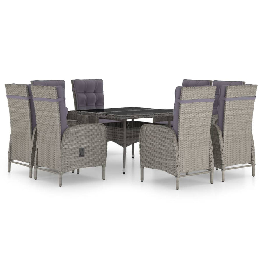 -Delige Tuinset Poly Rattan En Glas 9 Grijs