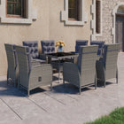 9-piece Poly Rattan and Glass Garden Dining Set Grey