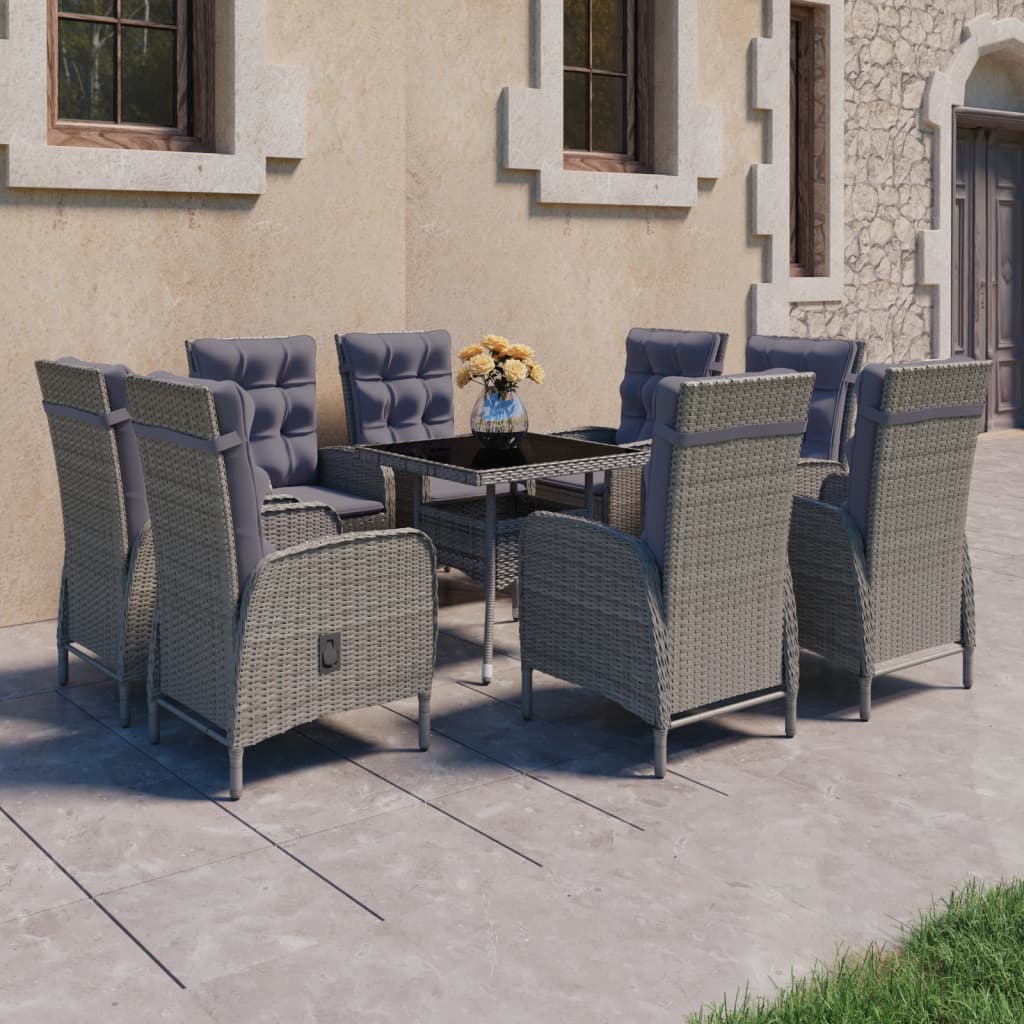 -Delige Tuinset Poly Rattan En Glas 9 Grijs