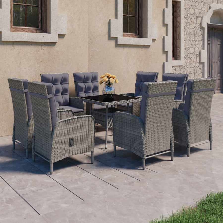 -Delige Tuinset Poly Rattan En Glas 9 Grijs