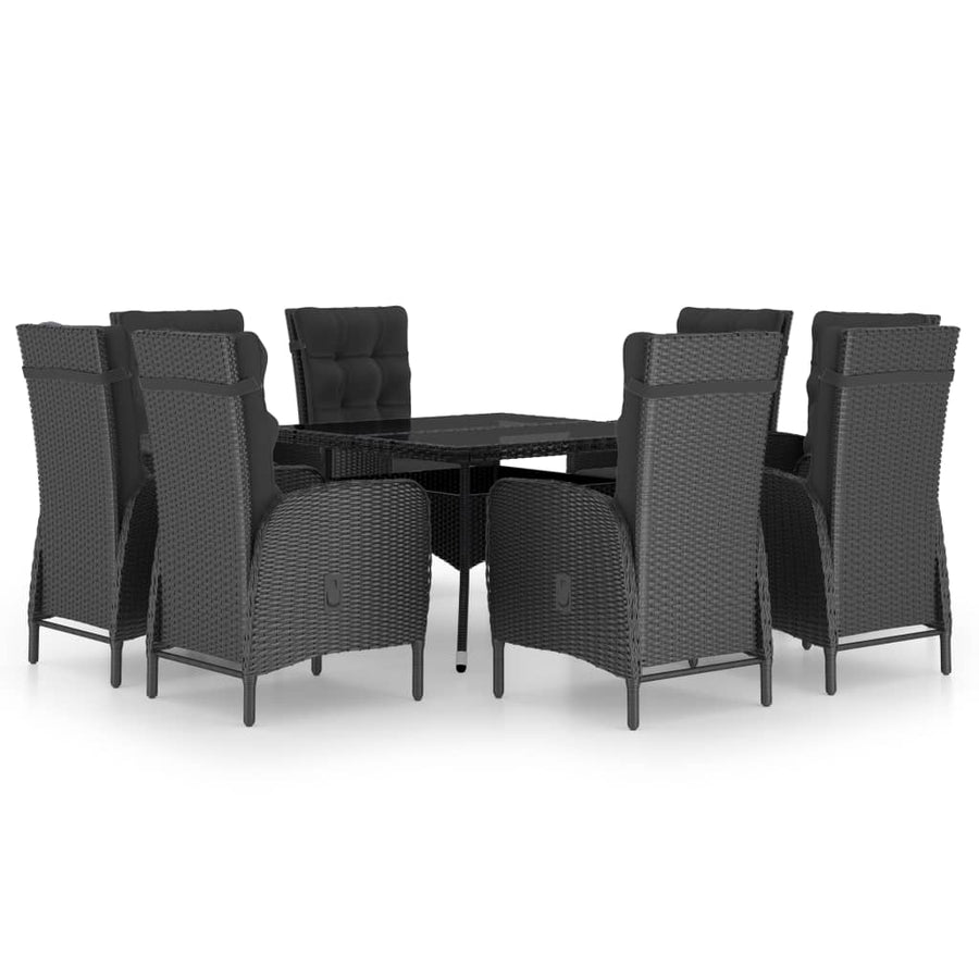 -Delige Tuinset Poly Rattan En Glas 9 Zwart