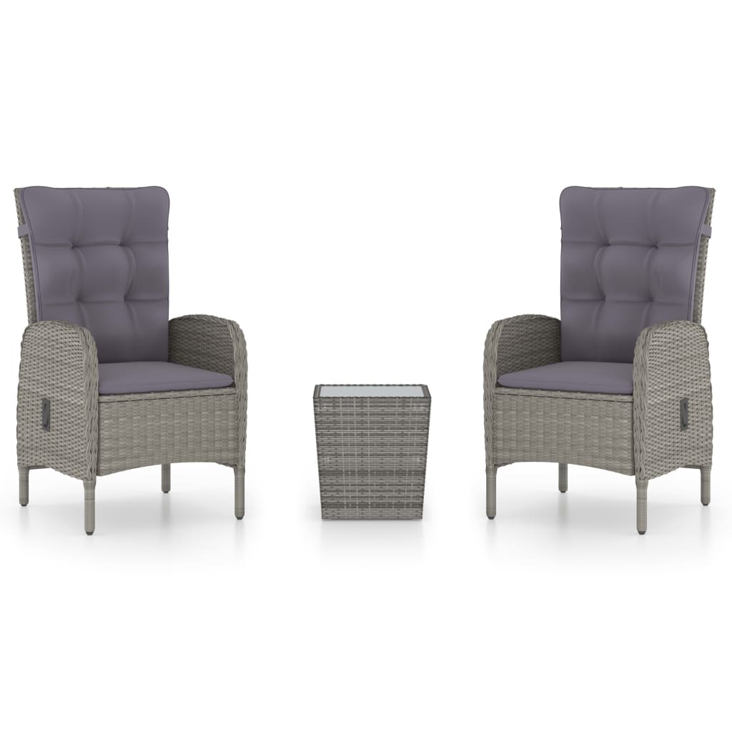 3-Delige Bistroset Poly Rattan En Glas Grijs