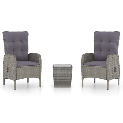 3-Delige Bistroset Poly Rattan En Glas Grijs