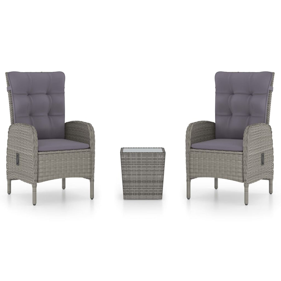 3-Delige Bistroset Poly Rattan En Glas Grijs