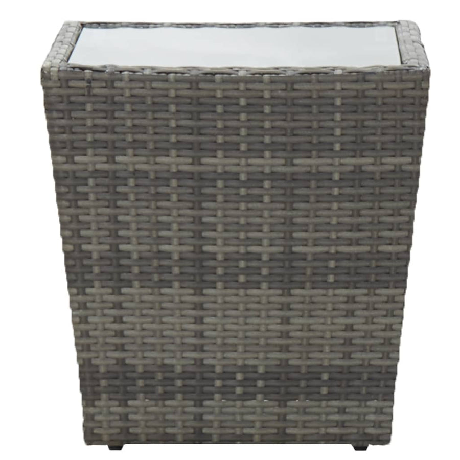 3-Delige Bistroset Poly Rattan En Glas Grijs