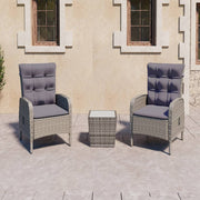 Bistroset 3-delig poly rattan glas grijs
