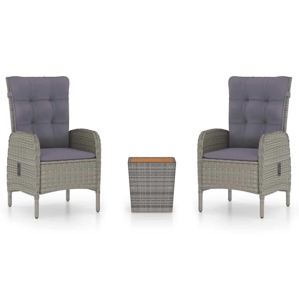 3-Delige Bistroset Poly Rattan En Acaciahout Grijs en bruin