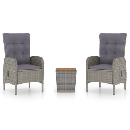 3-Delige Bistroset Poly Rattan En Acaciahout Grijs en bruin