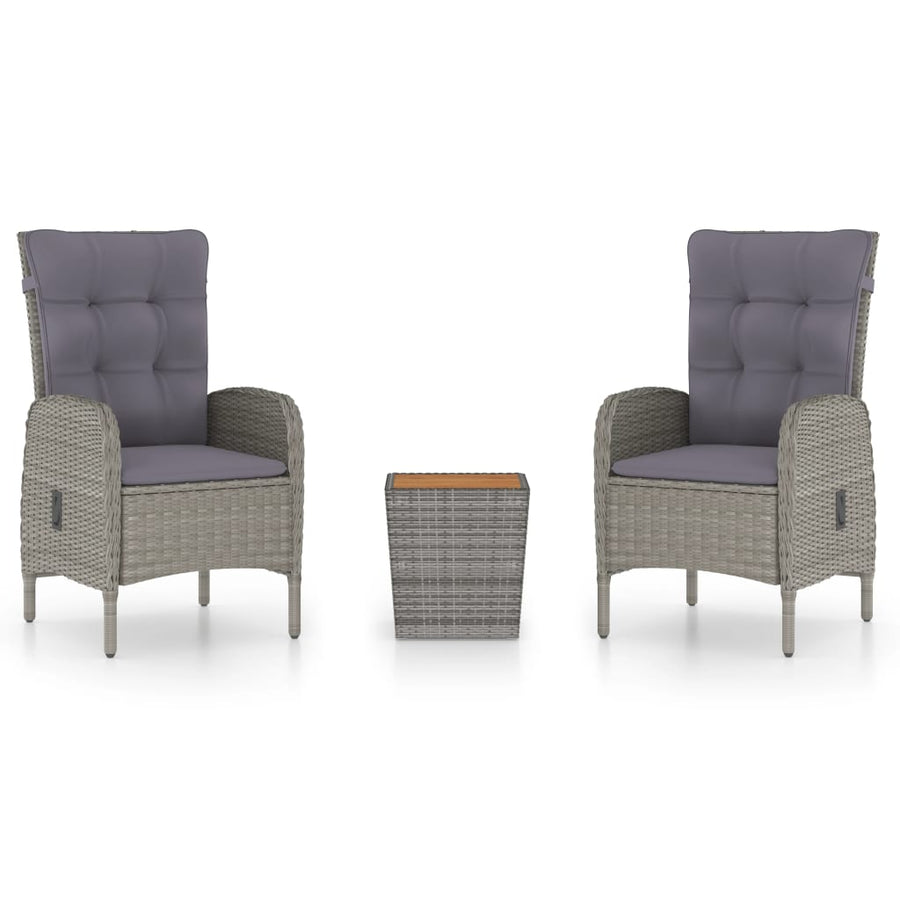 3-Delige Bistroset Poly Rattan En Acaciahout Grijs en bruin