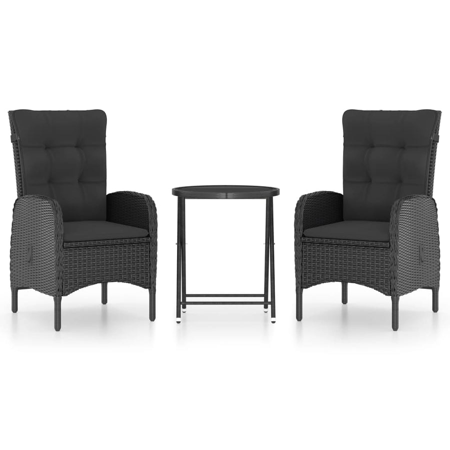 Bistroset Poly Rattan En Glas Zwart