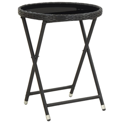 -Delige Bistroset Poly Rattan En Glas Zwart