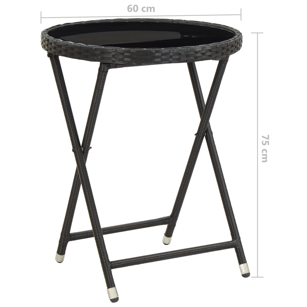 -Delige Bistroset Poly Rattan En Glas Zwart
