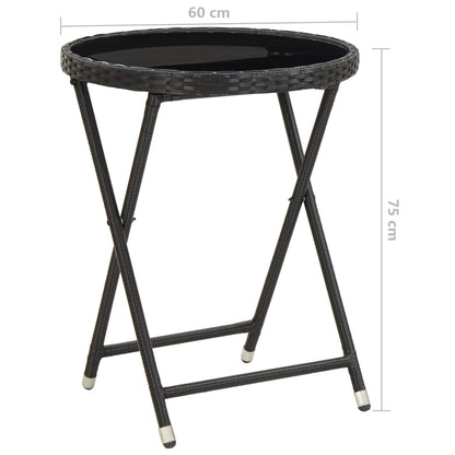 -Delige Bistroset Poly Rattan En Glas Zwart