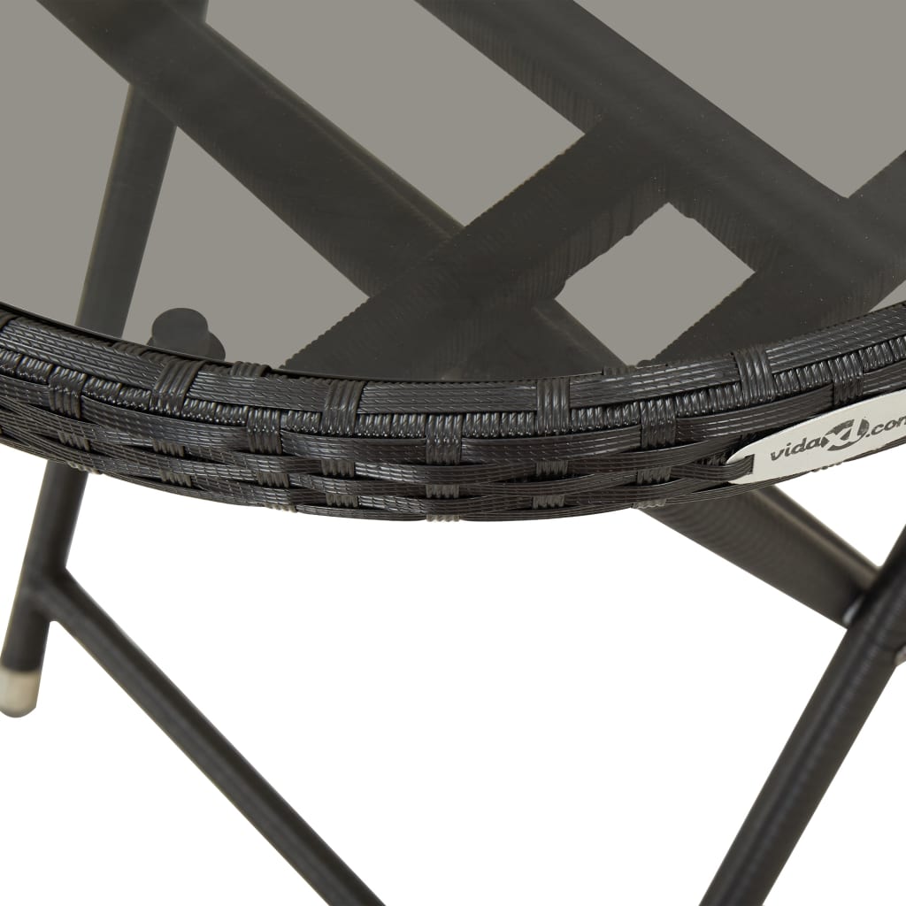 -Delige Bistroset Poly Rattan En Glas Zwart