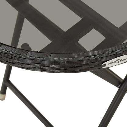 -Delige Bistroset Poly Rattan En Glas Zwart