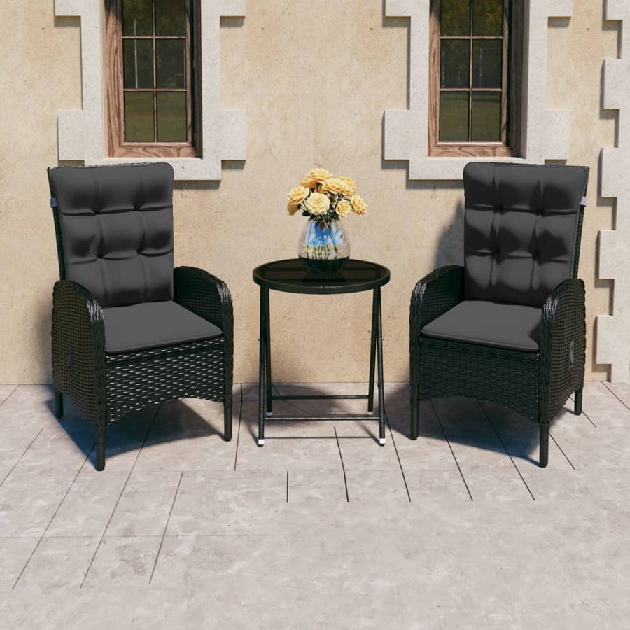 Bistroset Poly Rattan En Glas Zwart