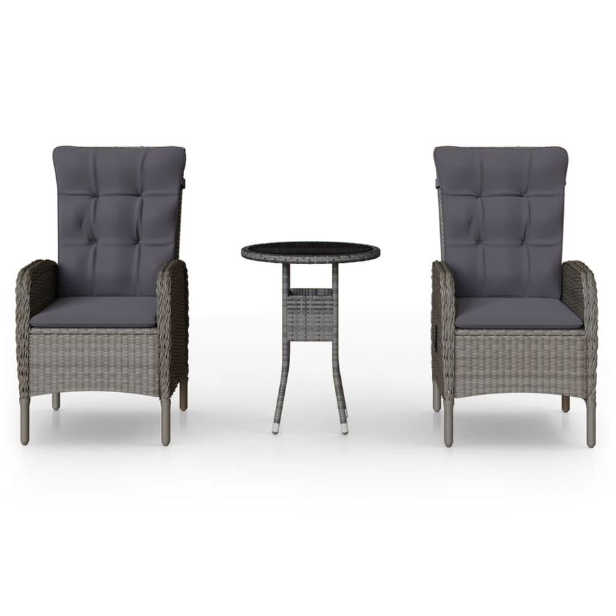 -Delige Bistroset Poly Rattan 3 Ø 60 cm table Grijs