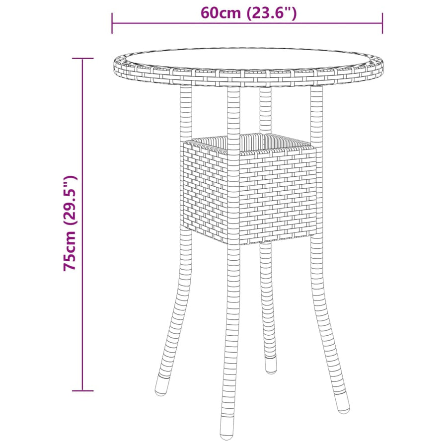 -Delige Bistroset Poly Rattan 3 Ø 60 cm table Zwart