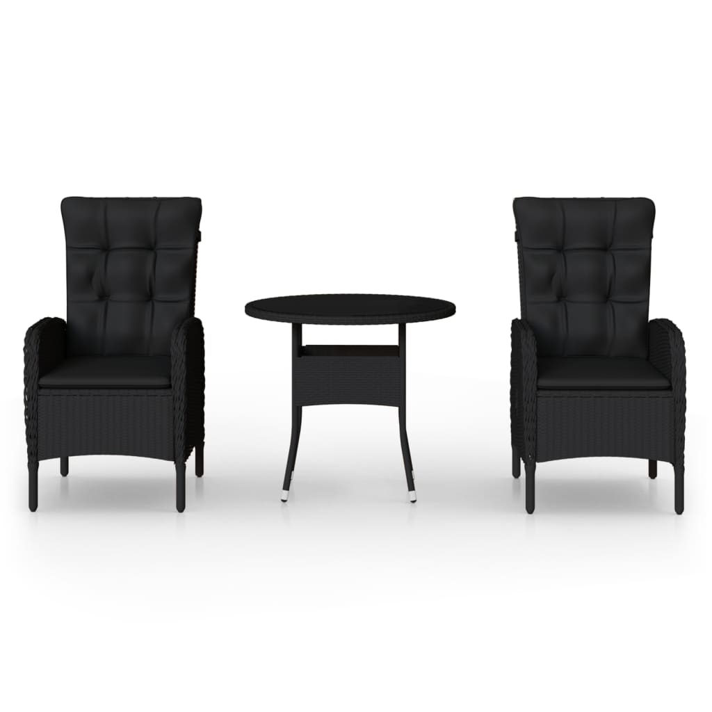 -Delige Tuinset Poly Rattan 3 Ø 80 cm table Zwart