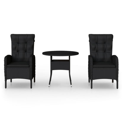 -Delige Tuinset Poly Rattan 3 Ø 80 cm table Zwart
