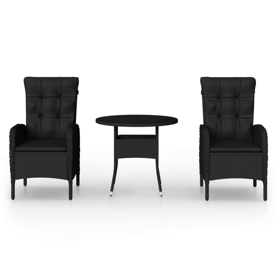 -Delige Tuinset Poly Rattan 3 Ø 80 cm table Zwart