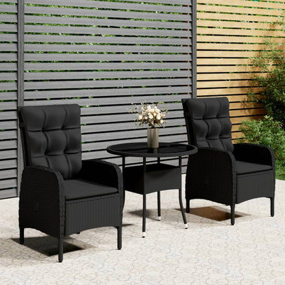 -Delige Tuinset Poly Rattan 3 Ø 80 cm table Zwart