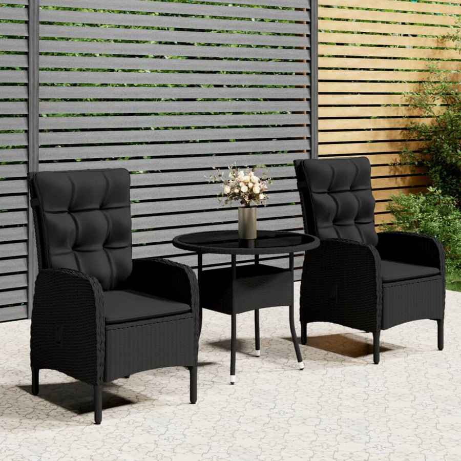-Delige Tuinset Poly Rattan 3 Ø 80 cm table Zwart