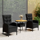 3-piece Bistro Set, poly rattan, black