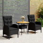 Bistroset 3-delig poly rattan zwart 80x75 cm