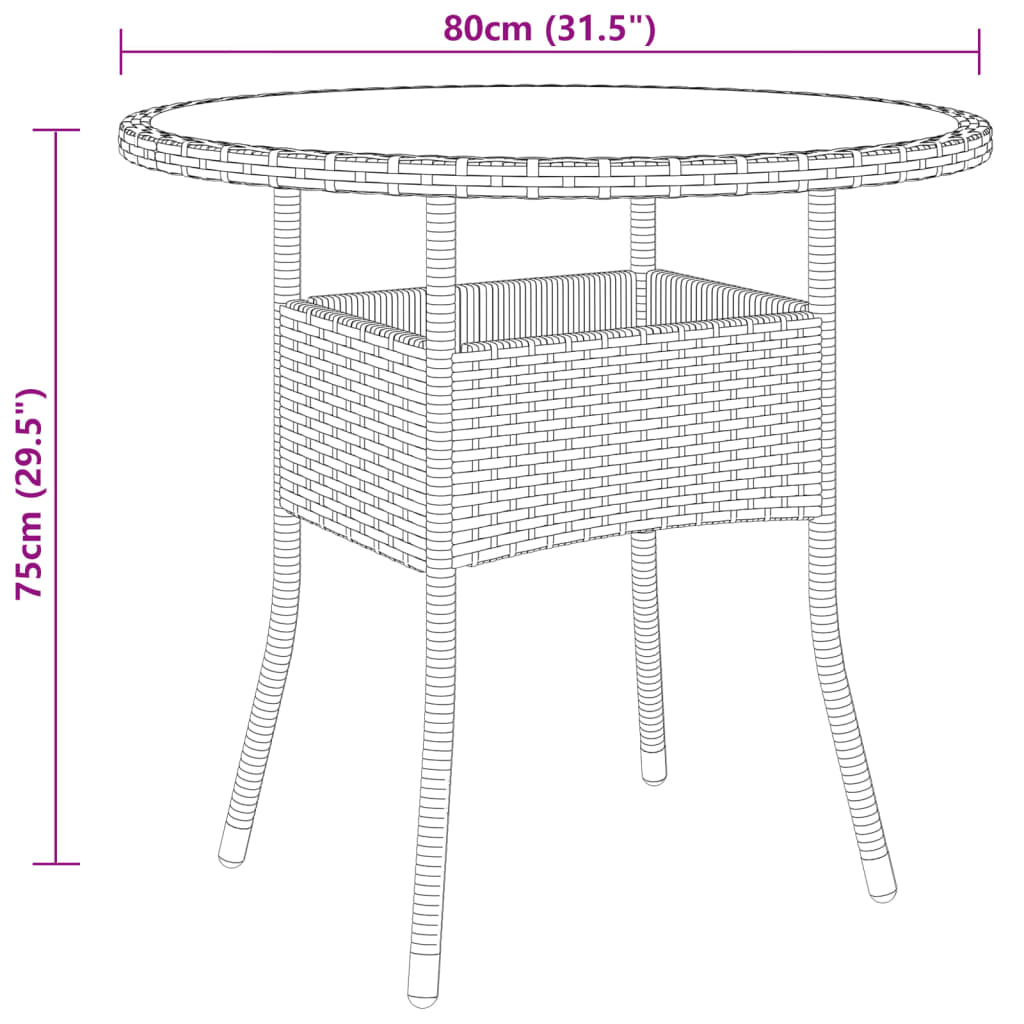 -Delige Tuinset Poly Rattan 5 Ø 80 cm table Zwart en bruin
