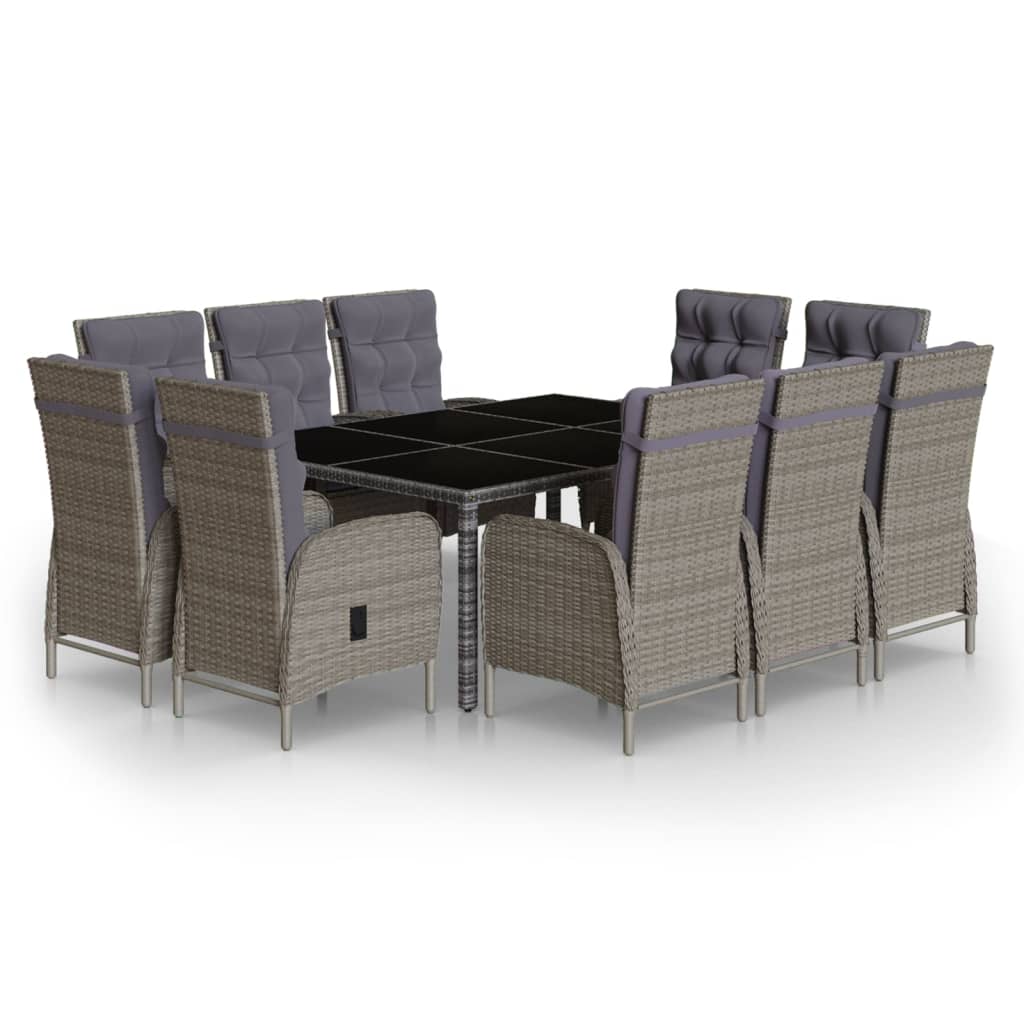 -Delige Tuinset Poly Rattan 200 cm tafellengte Grijs