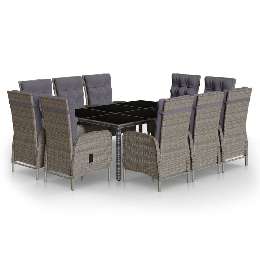-Delige Tuinset Poly Rattan 200 cm tafellengte Grijs