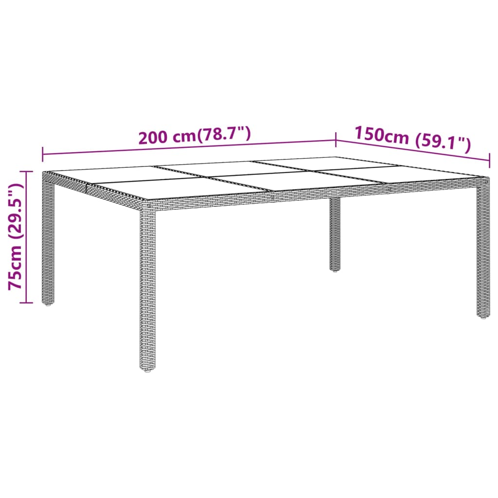 -Delige Tuinset Poly Rattan 200 cm tafellengte Grijs