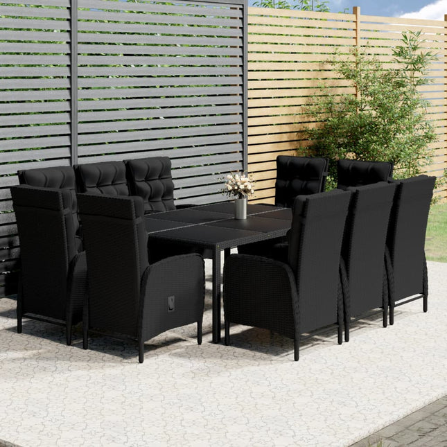 -Delige Tuinset Poly Rattan 200 cm tafellengte Zwart