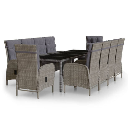 -Delige Tuinset Poly Rattan 250 cm tafellengte Grijs