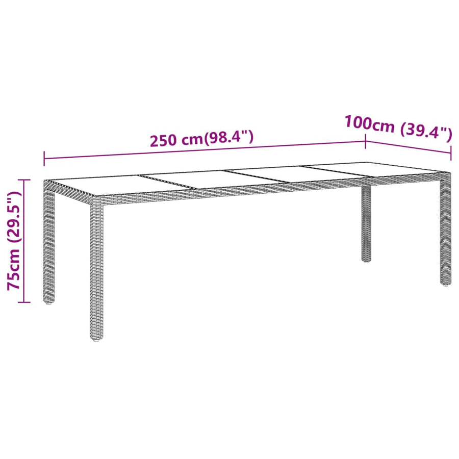 -Delige Tuinset Poly Rattan 250 cm tafellengte Grijs