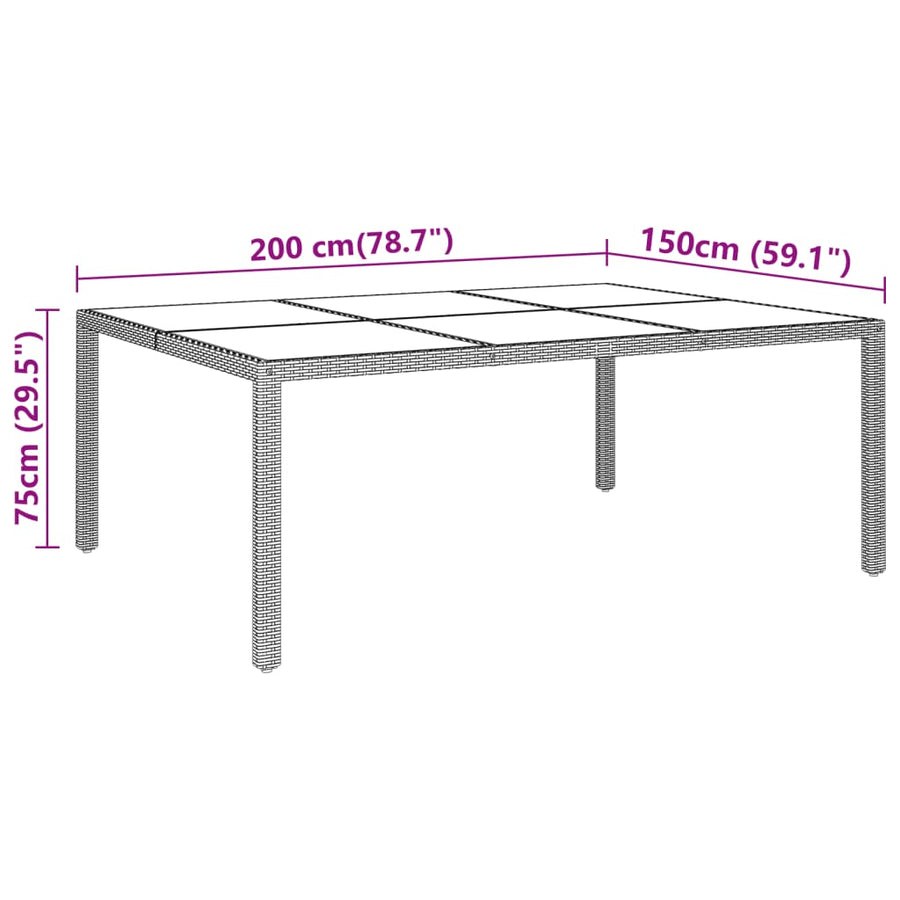-Delige Tuinset Poly Rattan 200 cm tafellengte Beige