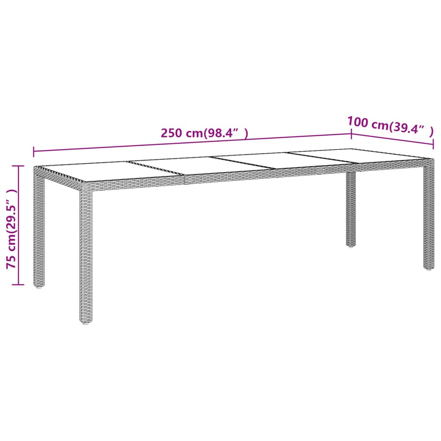 -Delige Tuinset Poly Rattan 250 cm tafellengte Beige