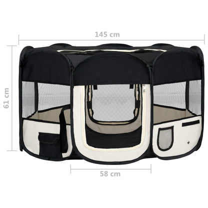 Hondenren inklapbaar met draagtas 145x145x61 cm zwart 145 x 145 x 61 cm Zwart