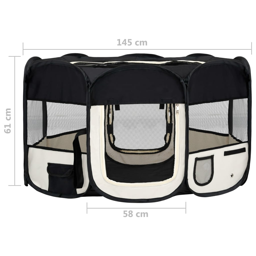 Hondenren inklapbaar met draagtas 145x145x61 cm zwart 145 x 145 x 61 cm Zwart