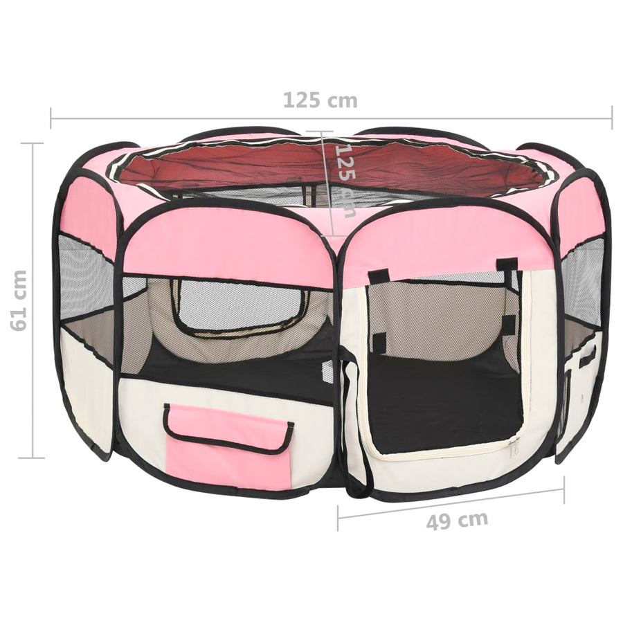 Hondenren inklapbaar met draagtas 125x125x61 cm roze 125 x 125 x 61 cm Roze
