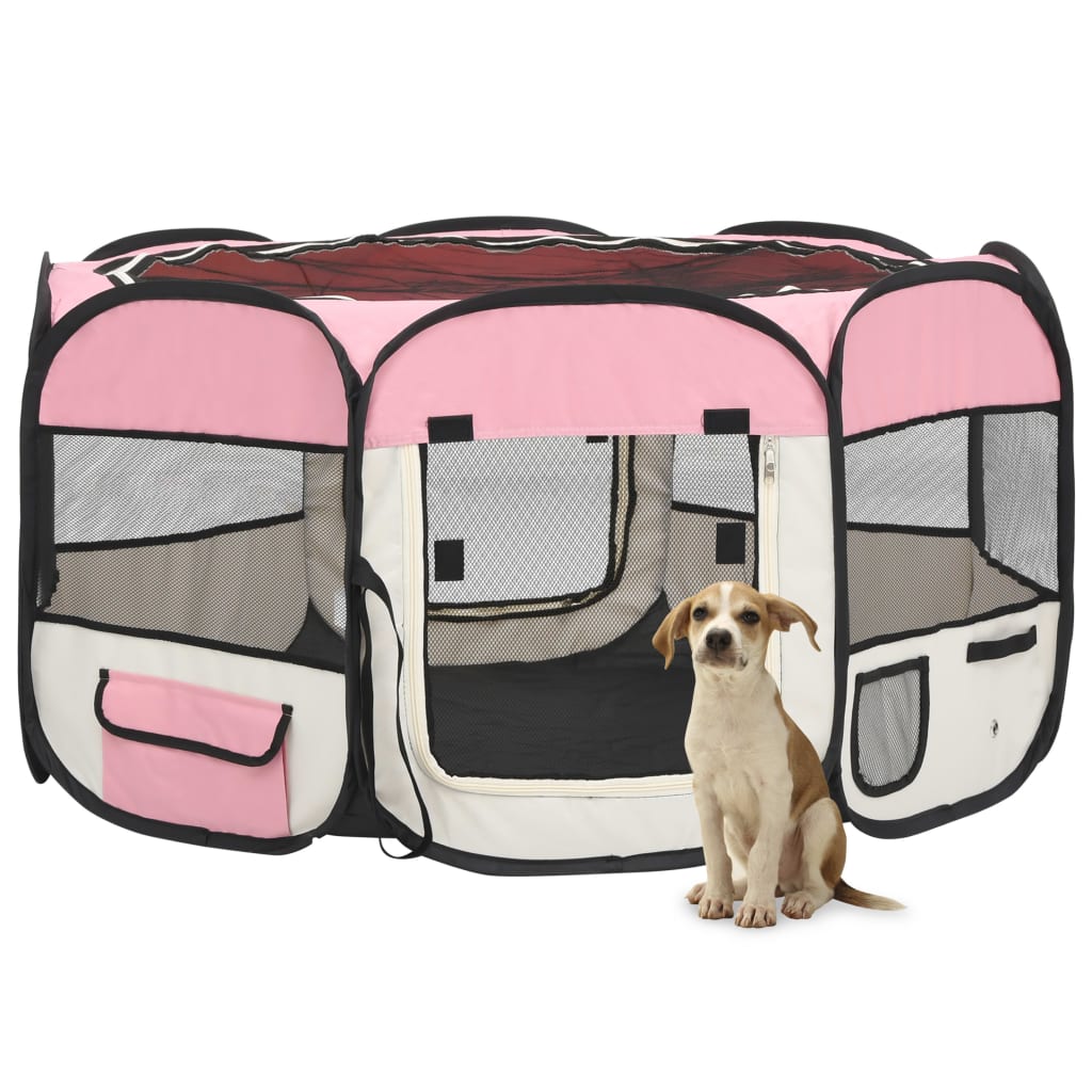 Hondenren inklapbaar met draagtas 125x125x61 cm roze 125 x 125 x 61 cm Roze