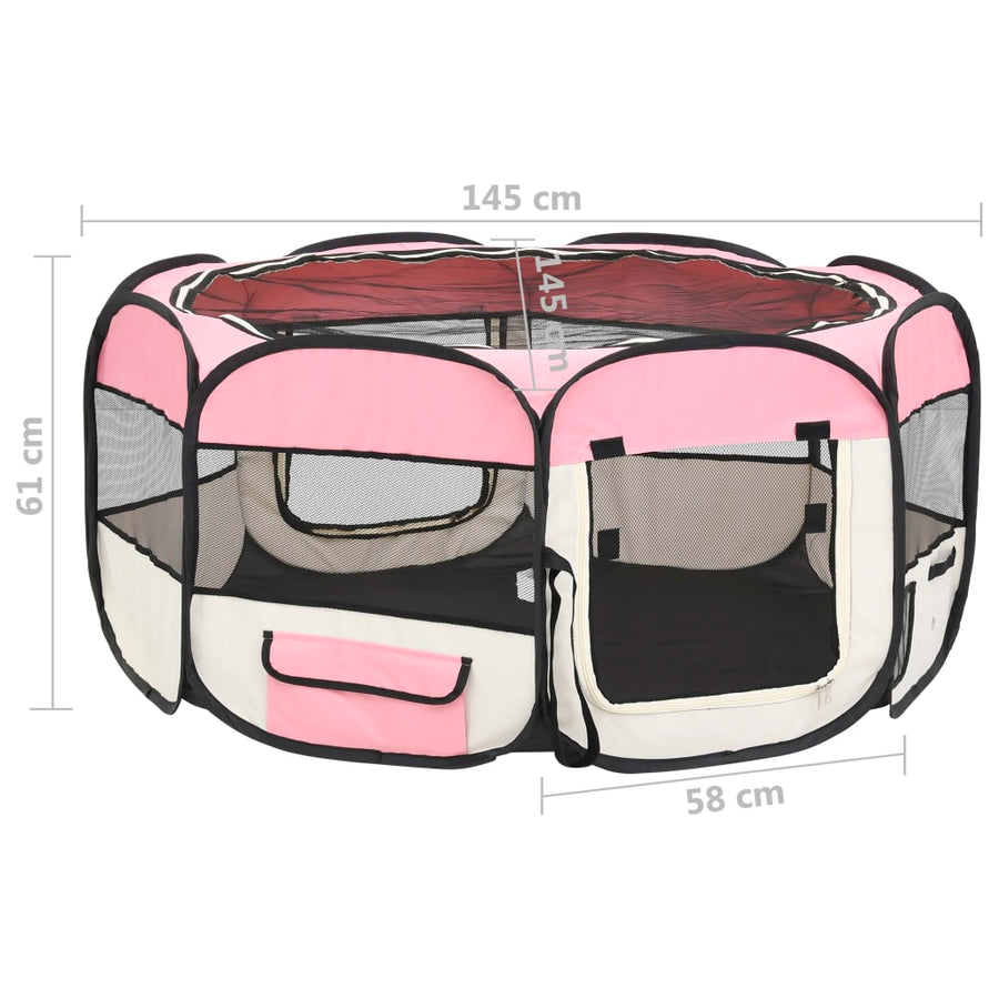 Hondenren inklapbaar met draagtas 145x145x61 cm roze 145 x 145 x 61 cm Roze