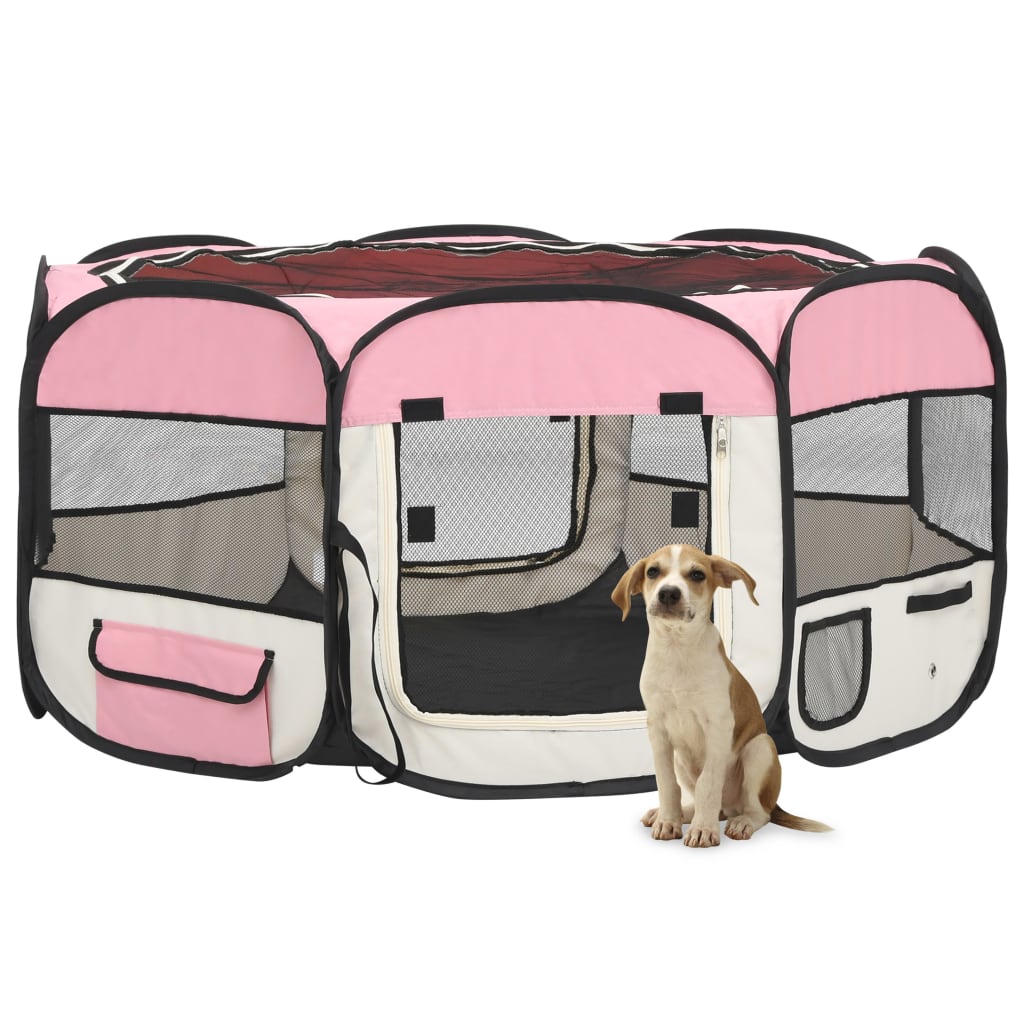 Hondenren inklapbaar met draagtas 145x145x61 cm roze 145 x 145 x 61 cm Roze