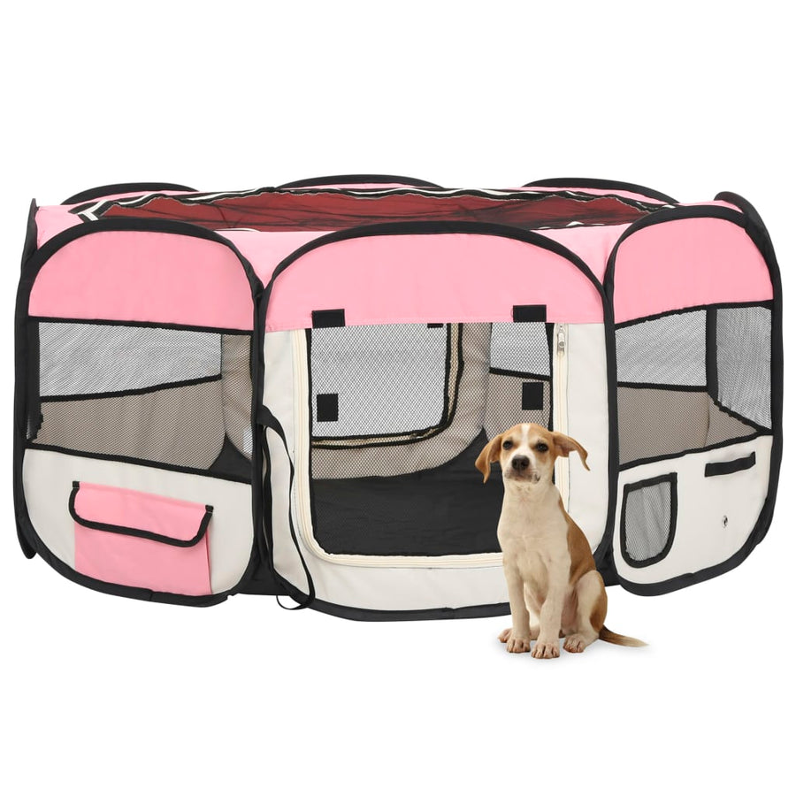 Hondenren inklapbaar met draagtas 145x145x61 cm roze 145 x 145 x 61 cm Roze