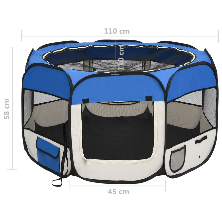 Hondenren inklapbaar met draagtas 110x110x58 cm blauw 110 x 110 x 58 cm Blauw